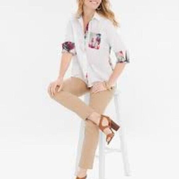Chico's Tropical Pleat Back Shirt Top 0 Small NWT - Picture 1 of 8